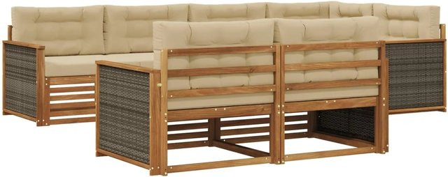 vidaXL Outdoor-Sofagarnitur aus Akazienholz in Natur und Beige mit 7-teiligem Set inklusive Kissen und Armlehnen - Bild 1