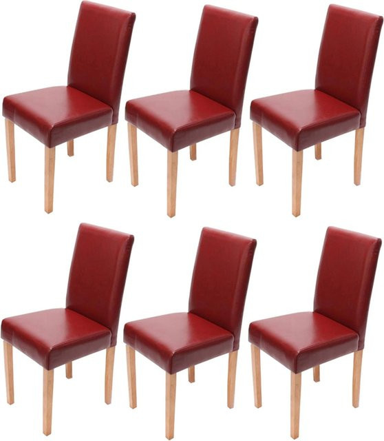6er-Set MCW Esszimmerstühle Littau aus Kunstleder in Rot mit hellen Holzbeinen - Bild 2