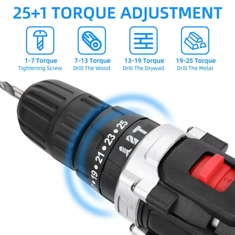 Multifunktionaler Akku-Schlagschrauber und Handbohrhammer Set in Schwarz mit 2 Lithium-Ionen-Akkus, Bohrbit-Zubehör und Werkzeugbox - Bild 3