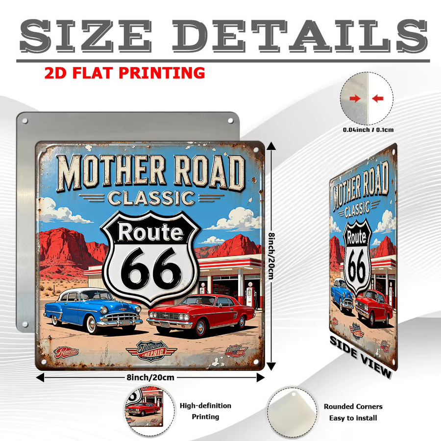 CIFBUY Vintage Route 66 Metallschild als Wanddekoration in Multicolour, B/H: 20,3 x 20,3 cm - Bild 2