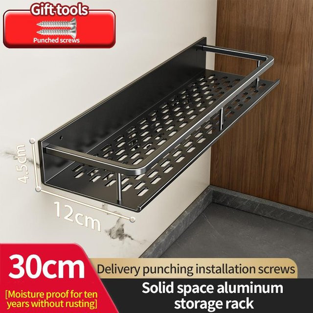 Badezimmerregal Yiran Furniture aus Aluminium, Wandmontage ohne Bohren, Schwarz - Bild 1
