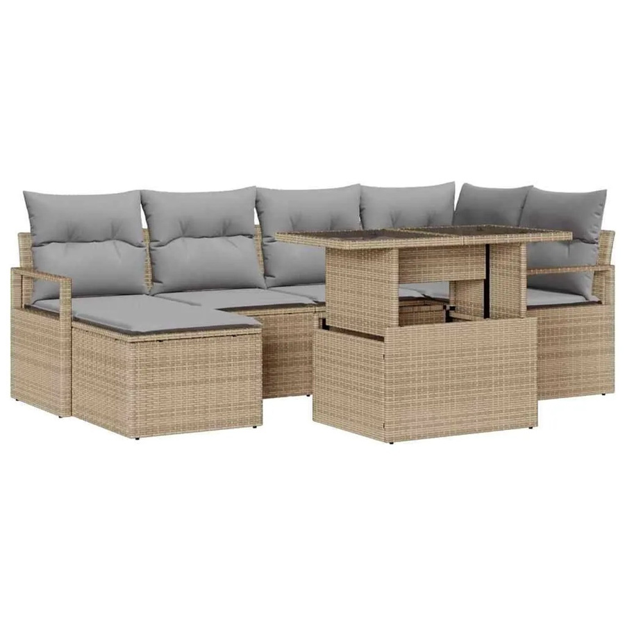 vidaXL Garten-Sofa-Set 7-teilig aus Poly-Rattan in Beige und Grau mit Kissen und Tisch - Bild 2