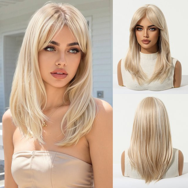 TINY LANA Perücke, platinblond, mittellang, gerade, mit Pony, Damen - Bild 1