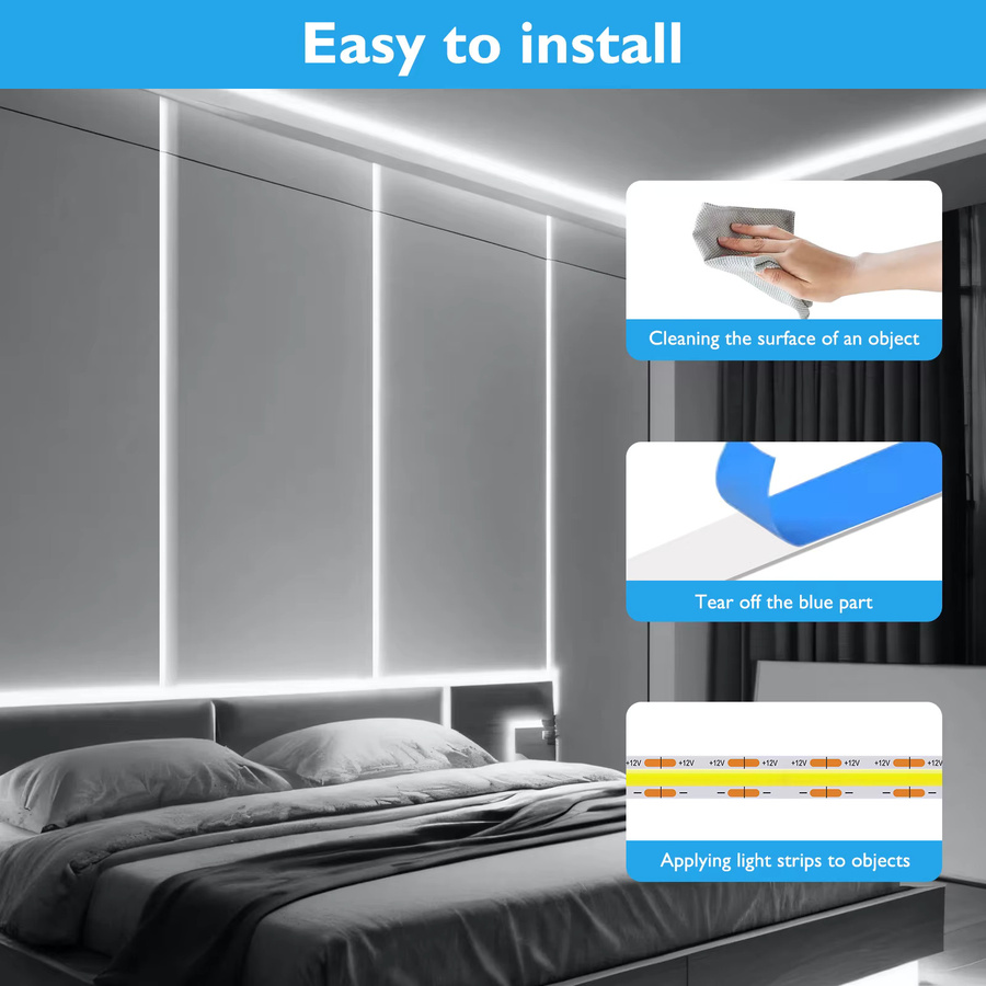 HEGEHE COB LED-Streifen IP20 Weiß mit 528 LEDs für 12V/24V DC zur Heimdekoration - Bild 3
