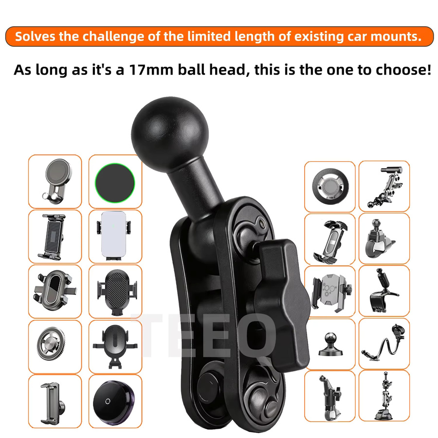 TEEQ Motorrad-Handyhalterung aus Aluminiumlegierung mit 17mm Kugelkopf und Verlängerungsstange in Schwarz - Bild 3
