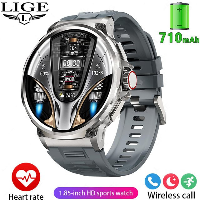 LIGE Smartwatch für Männer mit 710 mAh Akku, Bluetooth Anruf, Gesundheits-Tracking und Wasserdichtigkeit, Farbe Grau - Bild 1