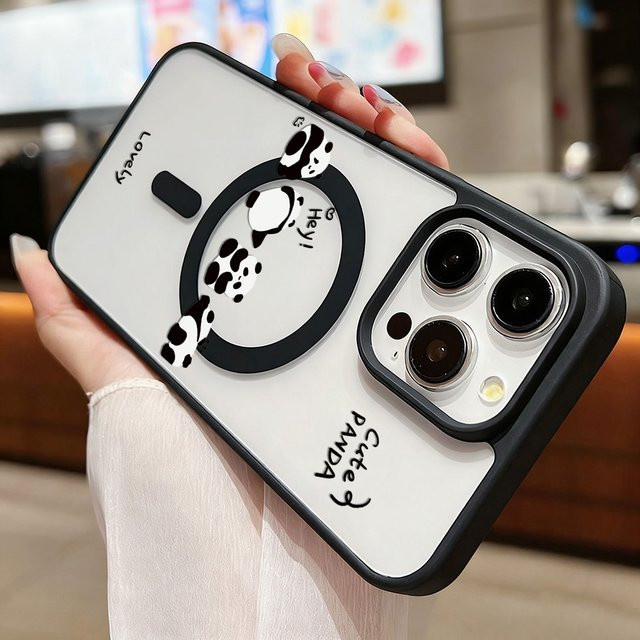 Caynes Panda Magnetische Transparente Handyhülle aus Acryl für iPhone 11 12 13 14 15 16 17 Pro Max Air Stoßfeste Schutzhülle - Bild 1