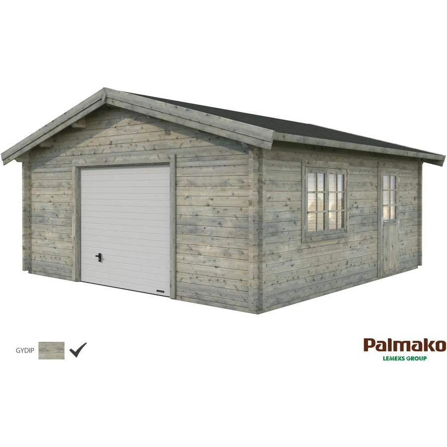 Palmako Holzgarage Roger aus Fichte mit Sektionaltor und Nebeneingangstür in Grau, B/T: 540 x 540 cm - Bild 2