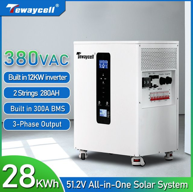TEWAYCELL All-in-One LiFePO4 Heim-Solarsystem mit integriertem 12-kW-Wechselrichter, dreiphasig, 51,2 V, Farbe: Weiß - Bild 1
