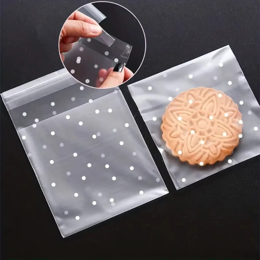 100 Stück transparente Zellophanbeutel aus Kunststoff mit Punktmuster, selbstklebende Beutel für Süßigkeiten und DIY-Geschenkverpackungen - Bild 5