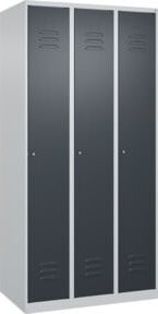 C+P Spind Classic PLUS Garderobenschrank mit 3 Abteilen in Anthrazit und Grau, Stahlkonstruktion mit Zylinderschloss, Regalböden und Kleiderstange, H x B x T: 185 x 90 x 50 cm - Bild 1