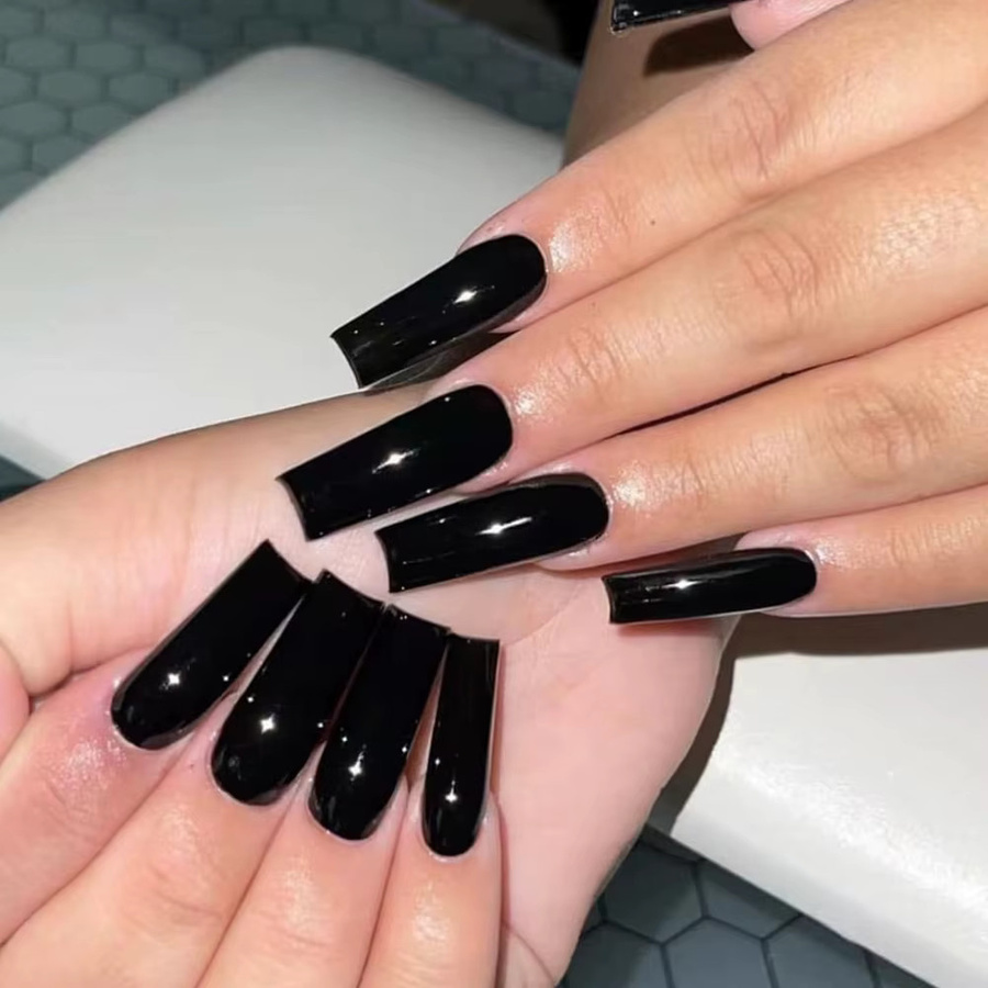 HotPress Press-on Nails, Schwarz Glänzend, Ballerina, Damen, 100/120 Stück - Bild 2