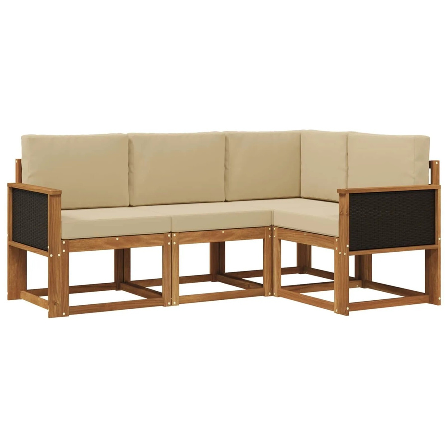 vidaXL Outdoor-Sofagarnitur in L-Form aus Massivholz-Akazie mit Kissen in Natur und Beige - Bild 2