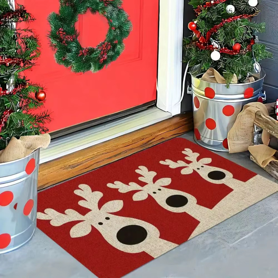 VIKAMA Weihnachts-Willkommens-Bodenmatte für Innen und Außen, rote Design-Fußmatte aus Polypropylen, B/T: 60 x 40 cm - Bild 4