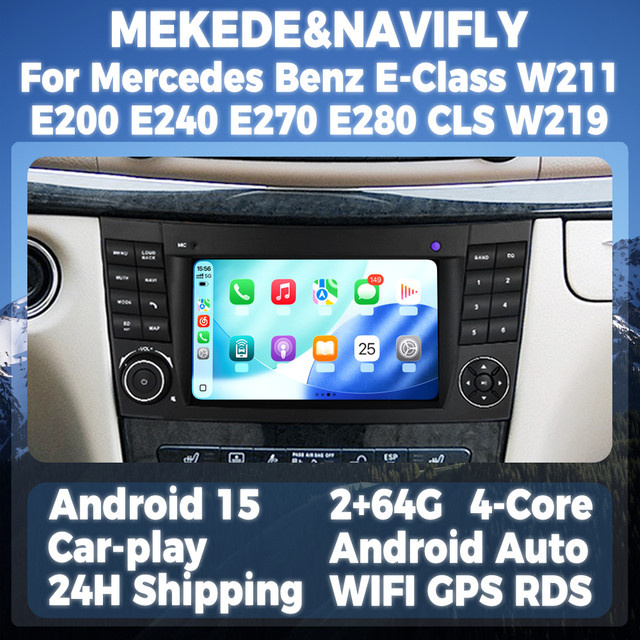 STRONGNAVI Android 15 Autoradio mit 7 Zoll Display für Mercedes Benz E-Klasse W211 und CLS W219, Schwarz, inklusive GPS, Carplay und Android Auto - Bild 1