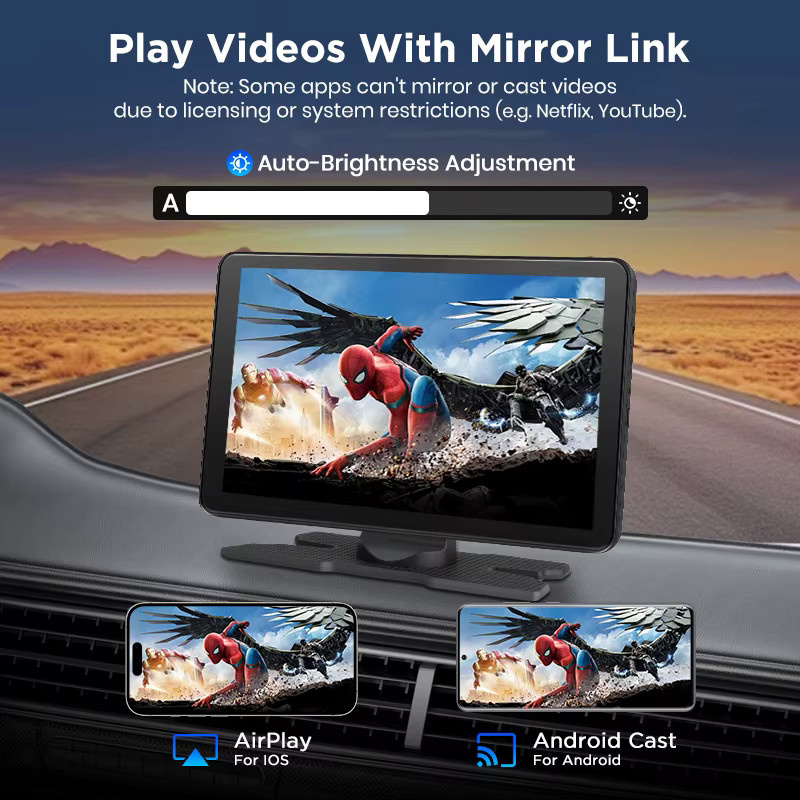 Junsun 9 Zoll Auto Dash Cam mit 4K DVR, Wireless Apple CarPlay und Android Auto, Dual Lens Video Recorder in Schwarz - Bild 4