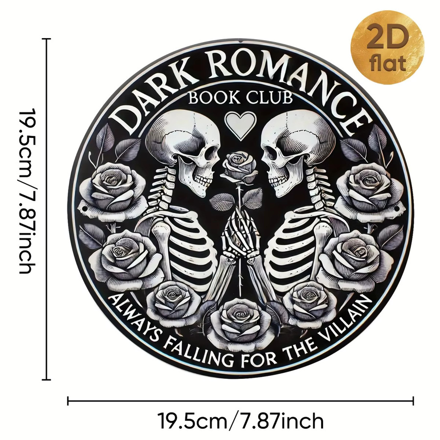 Potdemiel Dark Romance Book Club Metall-Wandschild mit Skull und Rose Design in Schwarz, Durchmesser: 19,99 cm - Bild 2