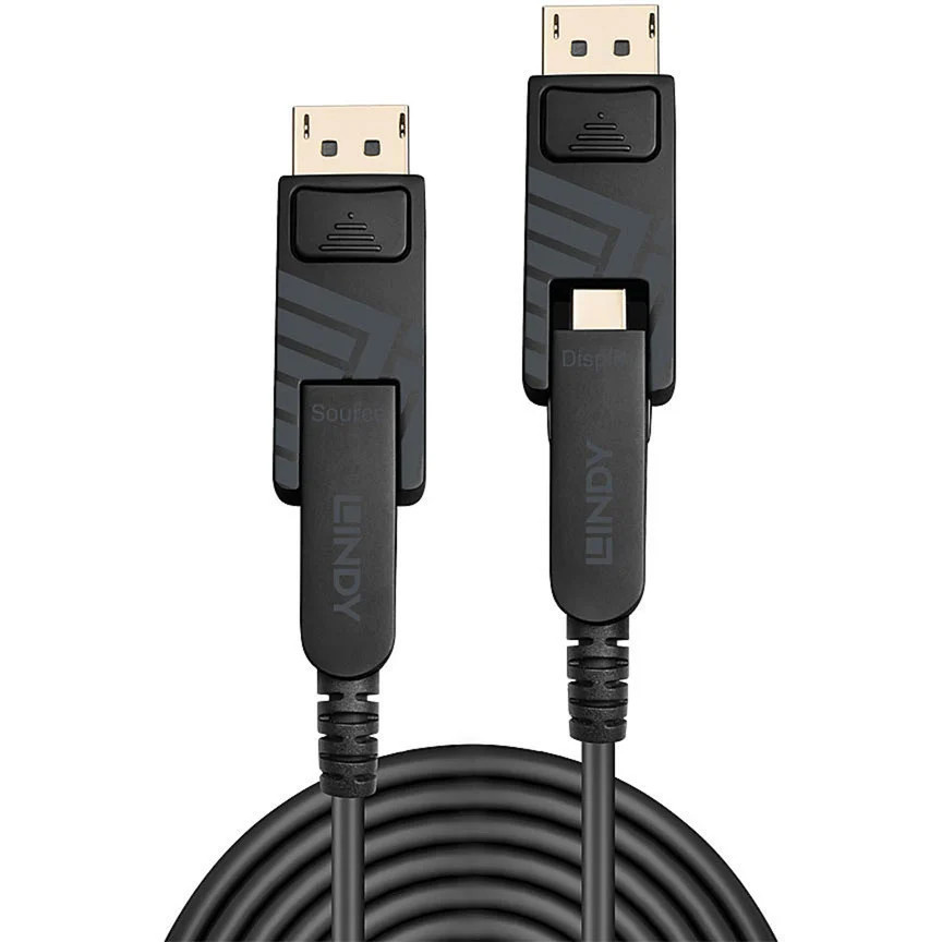 Lindy Fibre Optic Hybrid DisplayPort 1.4 Kabel, Schwarz, Länge: 30,0 m - Bild 1