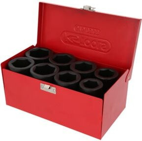 KS Tools 1" Sechskant-Kraft-Stecknuss-Satz, lang, 8-teilig, Chrome-Molybdän, Rot - Bild 1