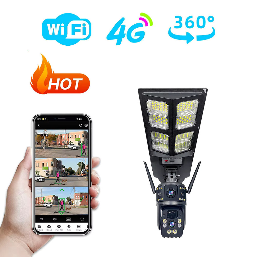 Leshine 3MP 4G Dual-Objektiv Sicherheitskamera mit Solarpanel, WLAN und LED-Straßenbeleuchtung in Schwarz - Bild 2