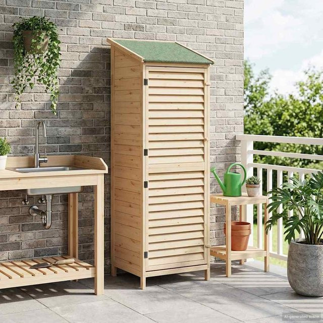 Yiwydaa Gartenschuppen aus massivem Holz in Braun, B/T/H: 59 x 56 x 176 cm - Bild 1