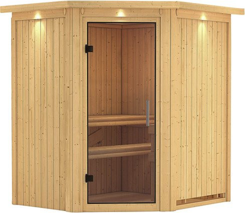 Karibu Sauna Tuckum für 3 Personen aus Fichtenholz in Beige, B/T/H: 202 x 165 x 184 cm - Bild 1