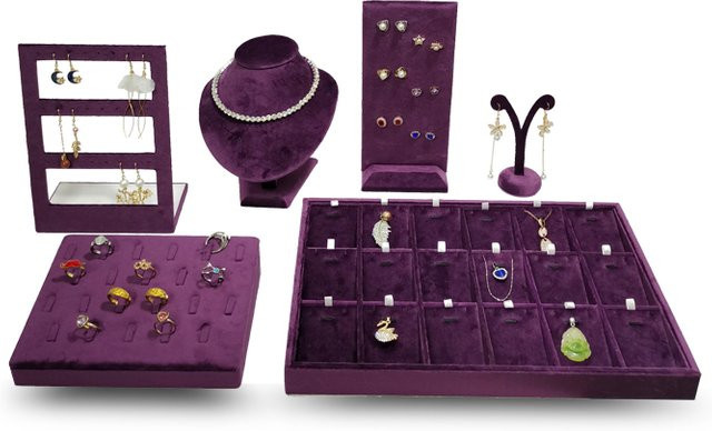 TREACHI Schmuck Display aus Samt für Ringe, Ohrringe und Halsketten in Lila und Grün - Bild 1