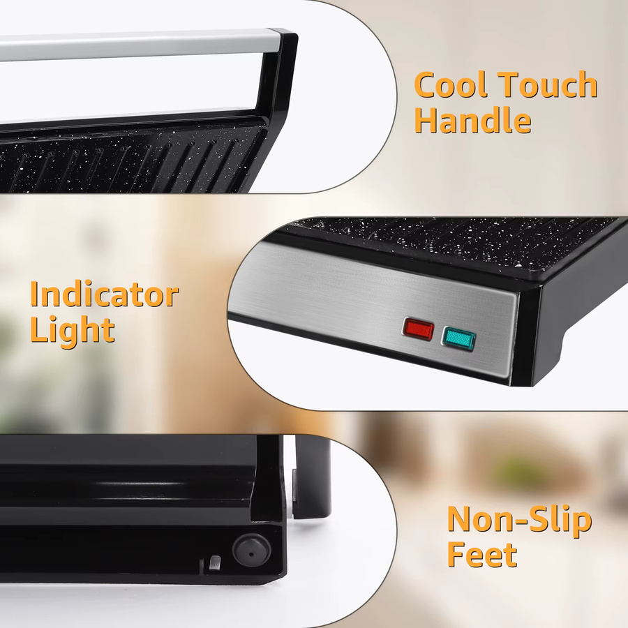 Aigostar Kontaktgrill in Schwarz mit Edelstahl-Design, 1500W Panini Grill und Sandwichmaker mit Antihaftbeschichtung und abnehmbarer Ölsammelbox - Bild 6
