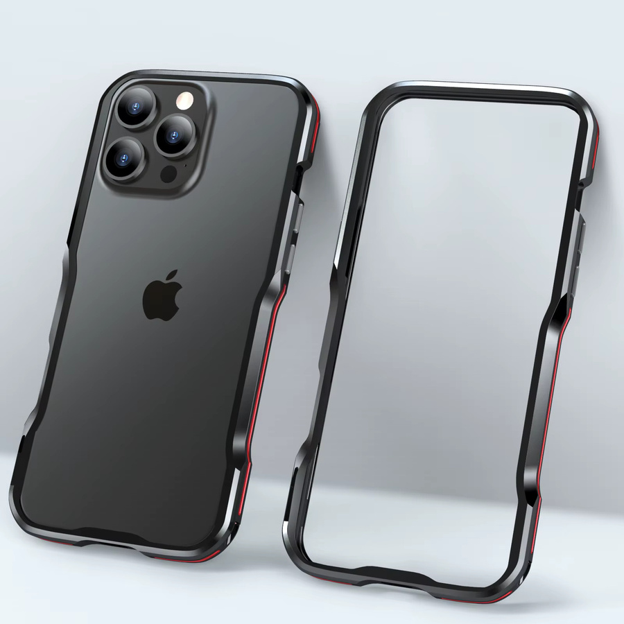 Aluminium Panzerrahmen Handyhülle für iPhone 16 Plus 15 14 13 Pro Max mit unregelmäßigem Metallkantenschutz in Schwarz oder Rot - Bild 2