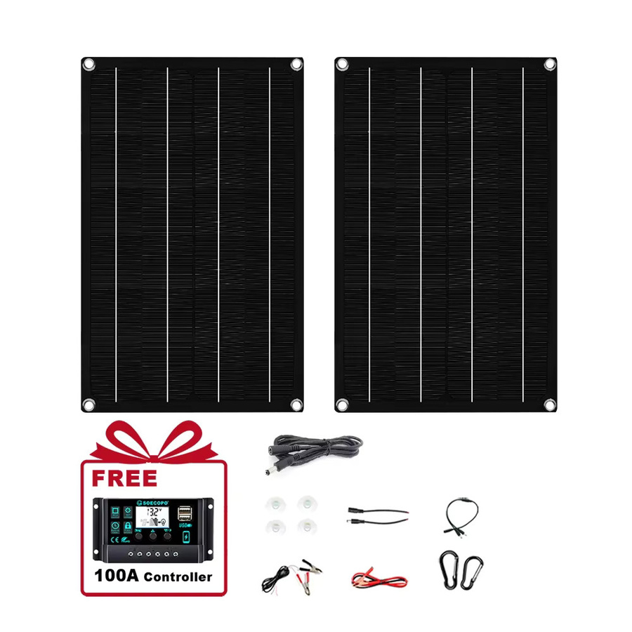 SOECOPO Tragbares Solarpanel-Set 1600 W in Schwarz mit 2 x 18 V Photovoltaik-Panels, 100-A-Controller und USB-5-V-Aufladung für Camping - Bild 6