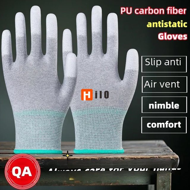 Hilo ESD-Sicherheitsarbeitshandschuhe mit beschichteten Fingerspitzen für die Elektronikwartung, 10 Paar - Bild 1