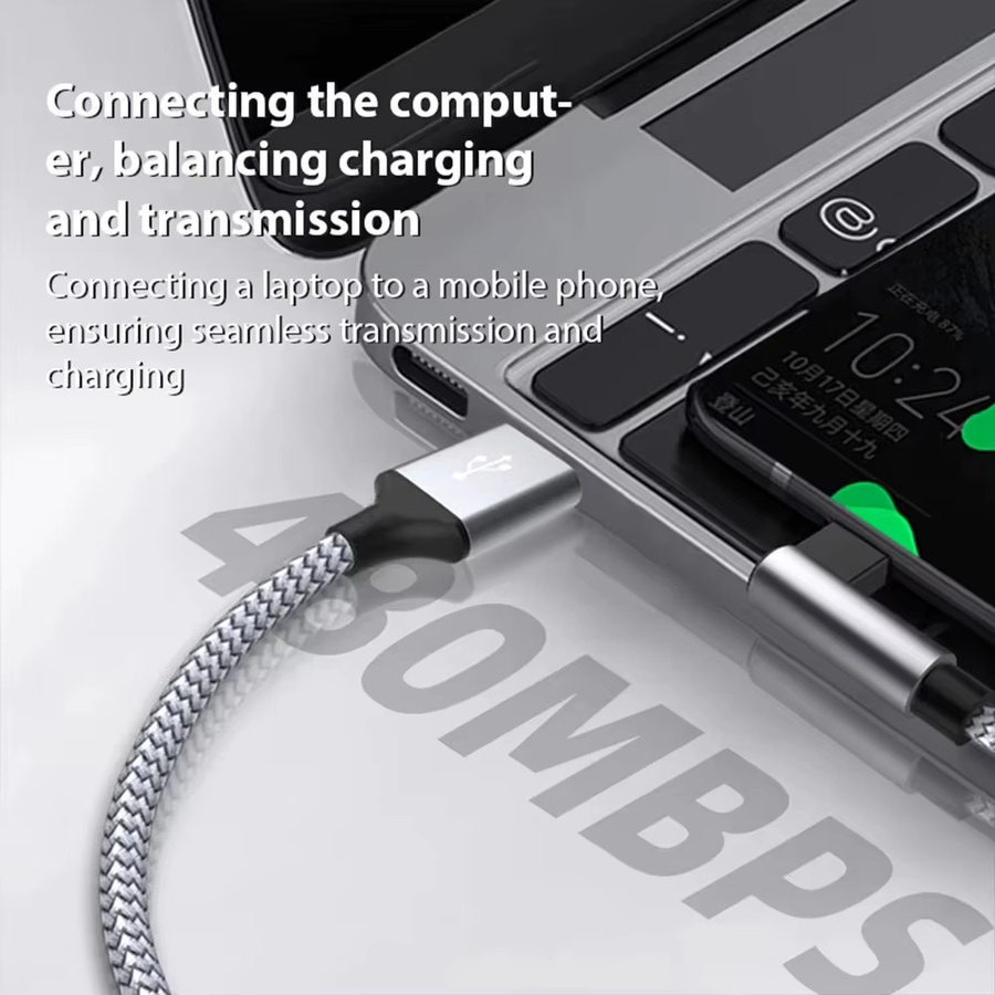 60W USB-A auf Typ-C Schnellladekabel PD Datenkabel in Schwarz für iPhone 15 Xiaomi Samsung und Android Smartphones - Bild 3