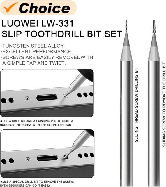 LUOWEI LW-331 Slip-Zahnbohrer-Set aus Wolframstahllegierung in Silber zur Reparatur von beschädigten Schrauben bei Telefonreparaturen - Bild 1