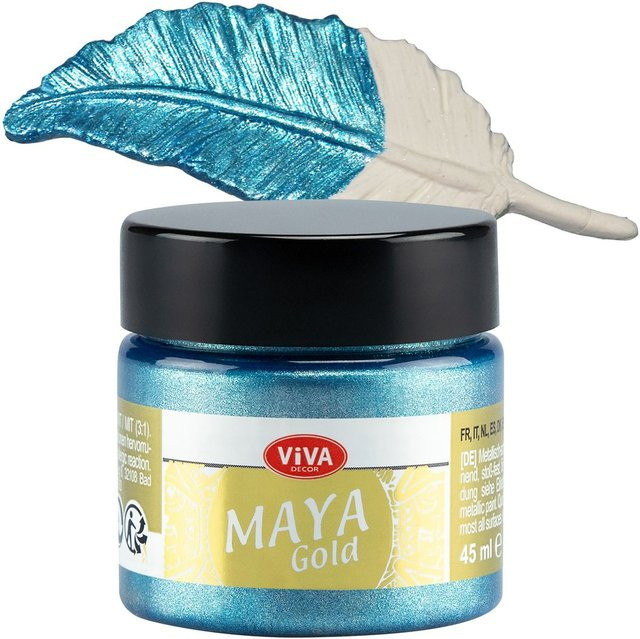 Viva Decor Maya Gold Strukturpaste in Gold und Eisblau, 45 ml, satin-glänzend - Bild 1