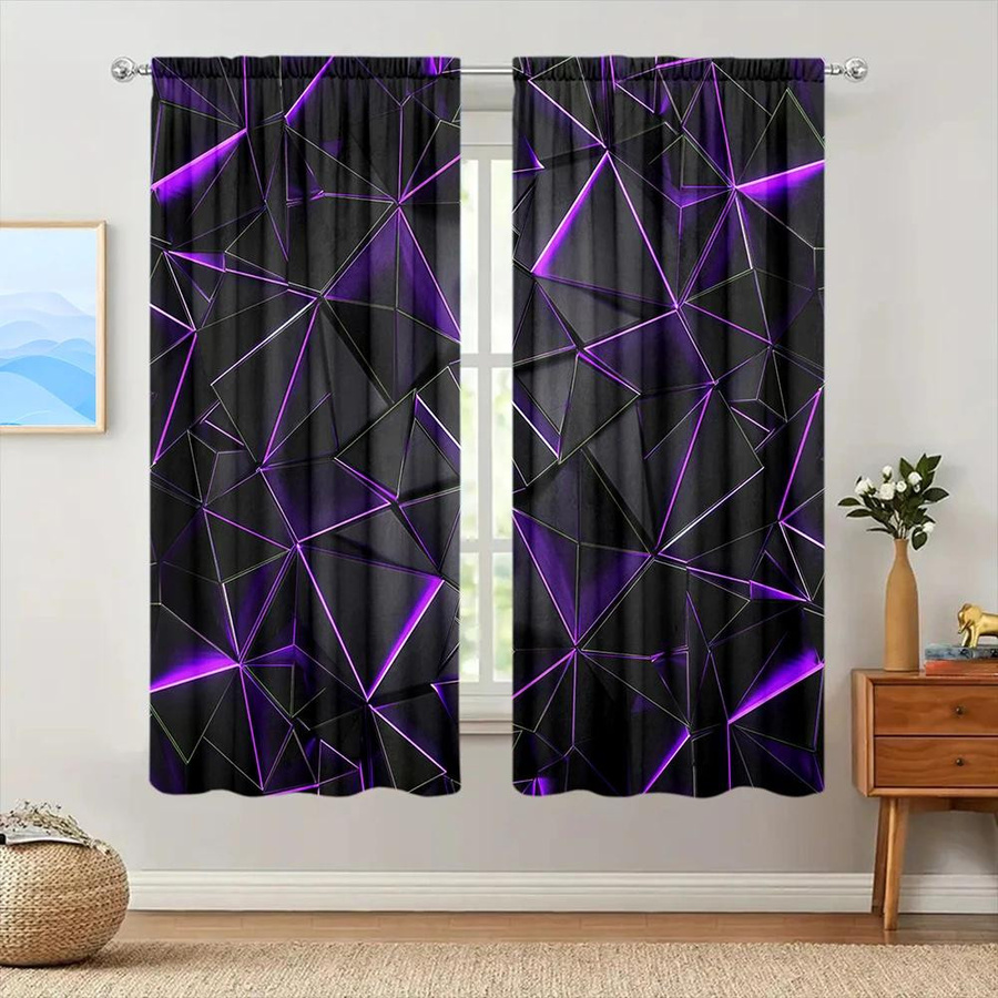 2er-Set Lila Vorhänge mit unregelmäßigem Geometrie-Print, halbtransparent, moderne Fensterdekoration für Wohnzimmer, Schlafzimmer oder Büro, Breite: 75 cm, Höhe: 165 cm - Bild 3