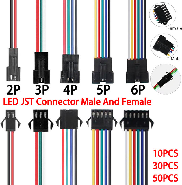 YSRSAI JST Stecker Set Männlich und Weiblich für LED Streifen und Licht Treiber, 2Pin bis 6Pin Auswahl - Bild 1
