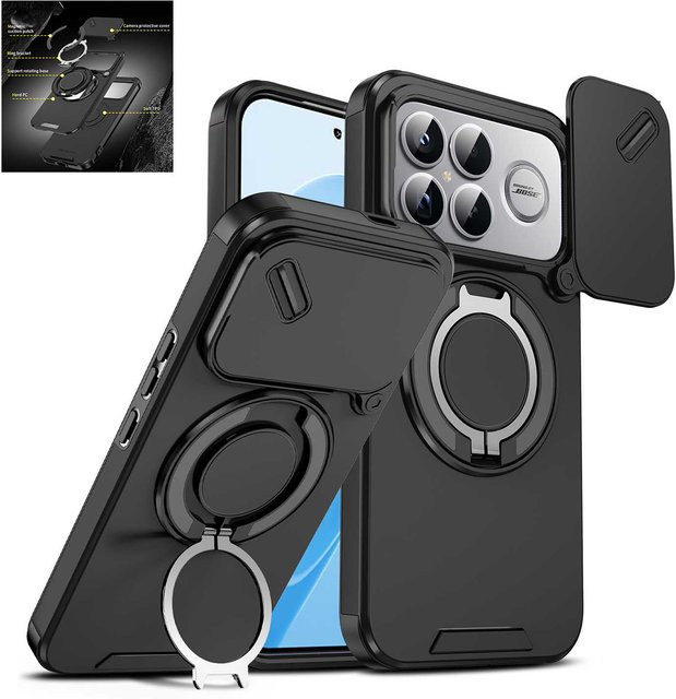 Magnetische Handyhülle für Xiaomi Mi Poco F8 Ultra und Mi Poco F8 Pro mit 360 Grad drehbarer Halterung und Kameraschutz in Schwarz oder Lila - Bild 1