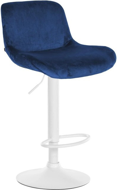 DELUKE Barhocker PONOR Barstuhl aus Samt in Blau und Weiß, höhenverstellbar, drehbar mit Lehne, B/T/H: 50 x 50 x 85 cm - Bild 1
