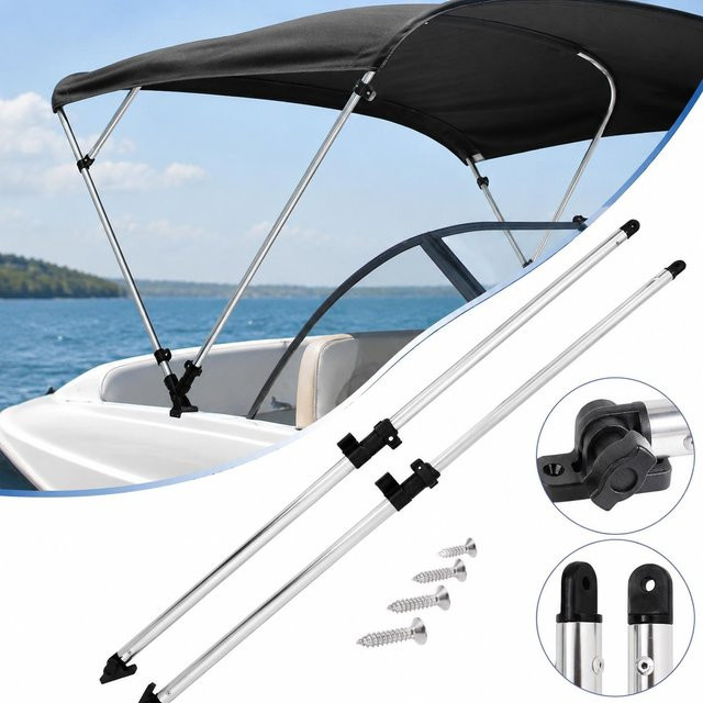2 Stück Aluminium-Bimini-Top-Stützstangen in Silber, verstellbar von 66 cm bis 110 cm, universell für 3/4-Bögen, inklusive Montageteile - Bild 1