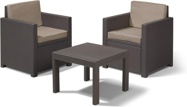 Allibert Polyrattan Balkonmöbel-Set Victoria in Braun mit 2 Sesseln und Tisch - Bild 1