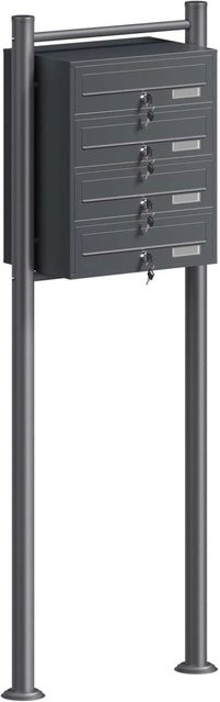 Wiltec Briefkastenanlage mit 4 Briefkästen in Anthrazit, Standbriefkasten, H x B x T: 1500 x 556 x 270 mm - Bild 1