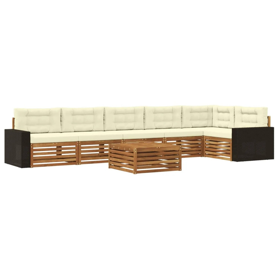 vidaXL Outdoor-Sofagarnitur aus Akazienholz in L-Form, 7-teiliges Set in Natur und Beige mit Polsterkissen, B/T/H: 79 x 79 x 37 cm - Bild 2
