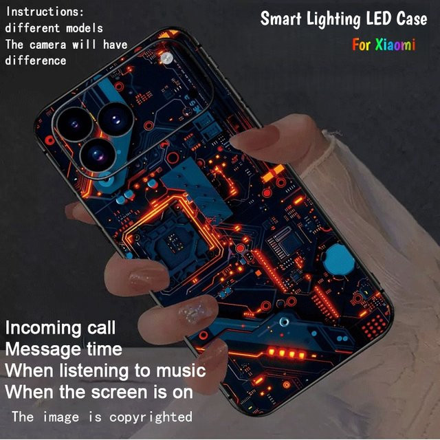 Leuchtende Leiterplatten Handyhülle mit LED Flash für Xiaomi 15T 14T 13T 12T Pro und POCO F8 F7 Ultra X7 X8 Pro in Multicolour - Bild 1