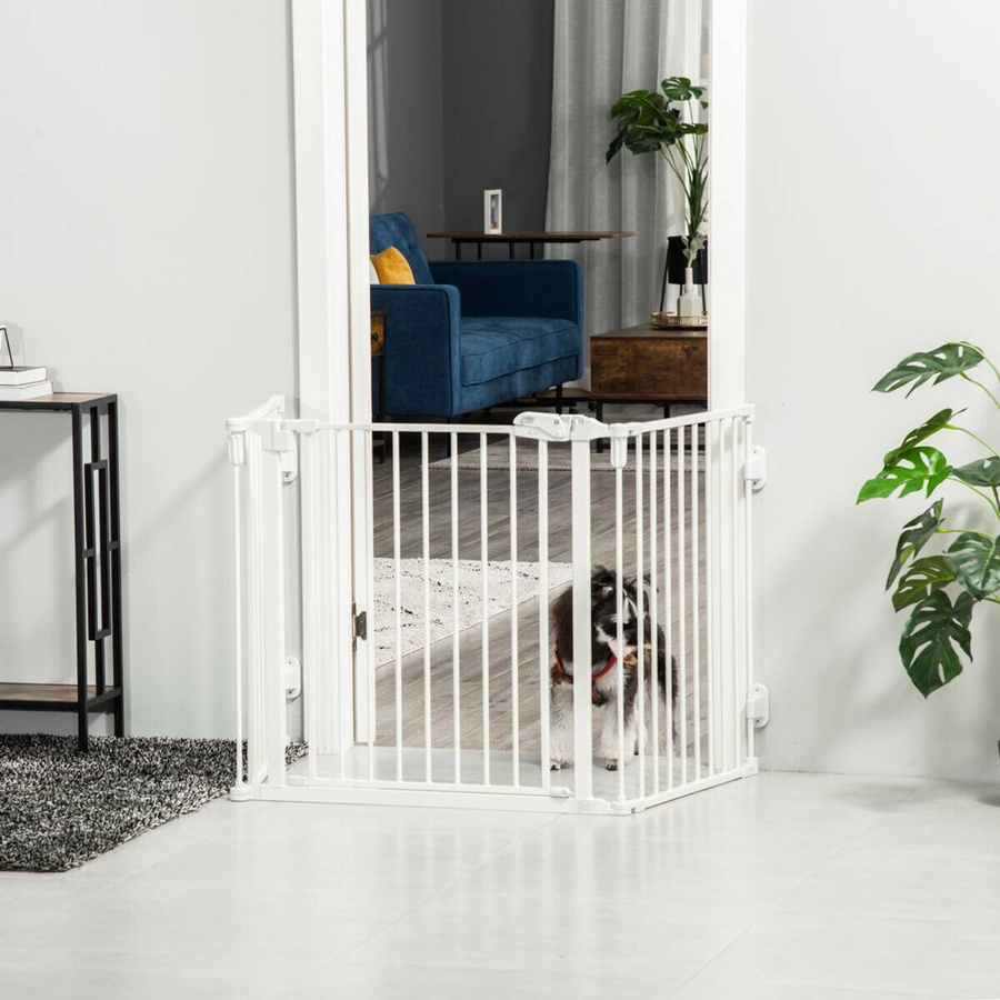 PawHut Hunde-Schutzgitter aus Edelstahl in Weiß, B/H/L: 2 x 202,5 x 76 cm - Bild 2