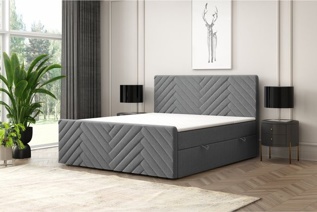 M-Punkt GmbH Boxspringbett GENF Fußteil mit Bettkasten aus Webstoff, Anthrazit, B/T: 180 x 200 cm - Bild 1