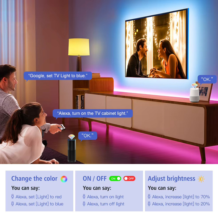 Coolo Smart LED Streifen RGB 5050 USB TV Hintergrundbeleuchtung mit Tuya Wifi und Zigbee, kompatibel mit Alexa und Google Assistant - Bild 3