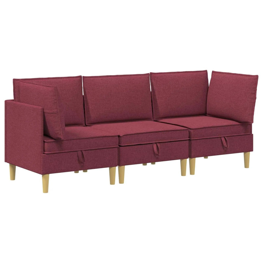 vidaXL Wohnzimmergarnitur in Weinrot aus Stoff mit Ecksofa, Mittelsofa und Kissen inklusive Speicherfunktion - Bild 2
