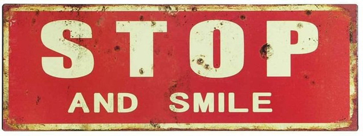 Retro Vintage Blechschild STOP AND SMILE Dekoration in Rot, H: 13 cm, B: 36 cm - Bild 1