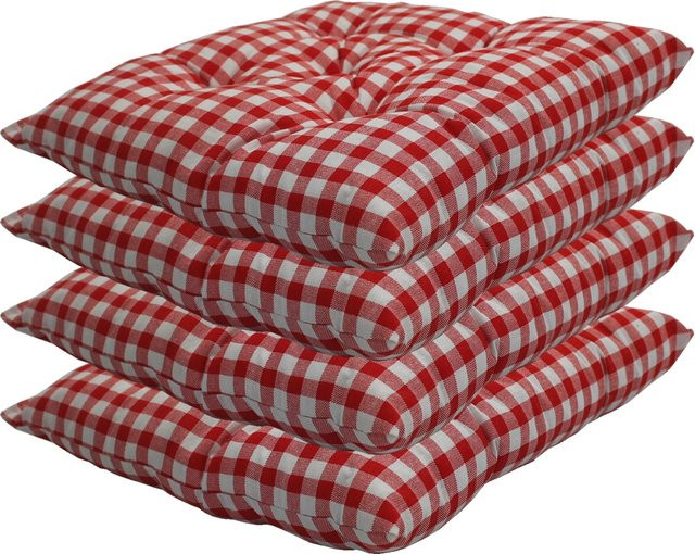 NYVI Stuhlkissen Genua 4er Pack Sitzkissen mit Steppung Karo-Rot B/B: 38 x 38 cm - Bild 1