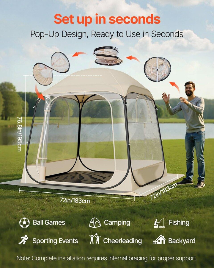 Pop-up Sportzelt mit klarem Sichtfenster für 2-4 Personen, wasserdichtes Outdoor-Iglu-Kuppelzelt inklusive Bodenmatte und Dachabdeckung, B/B/H: 1,83 x 1,83 m - Bild 4